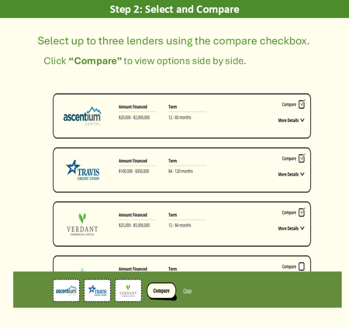 Lender comparison selection screenshot